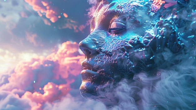 Photo floating womans face in clouds