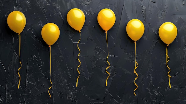 Floating yellow balloons black backdrop festive mood