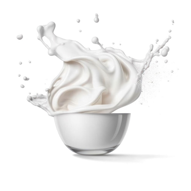 Floating yougurt splash milk coffee flow liquid white background