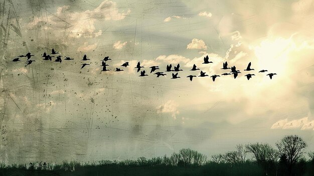 Photo a flock of birds flying in the sky with the words quot birds quot on the bottom