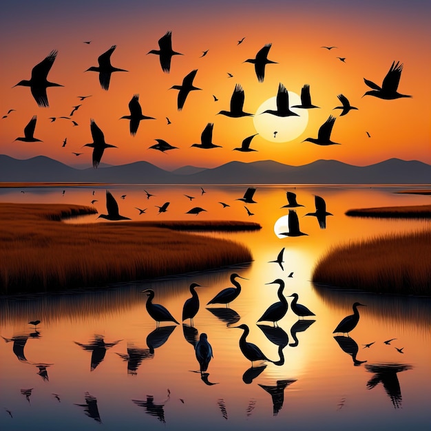 flock of birds in the skyflock of birds in the skybeautiful sunset sky with birds