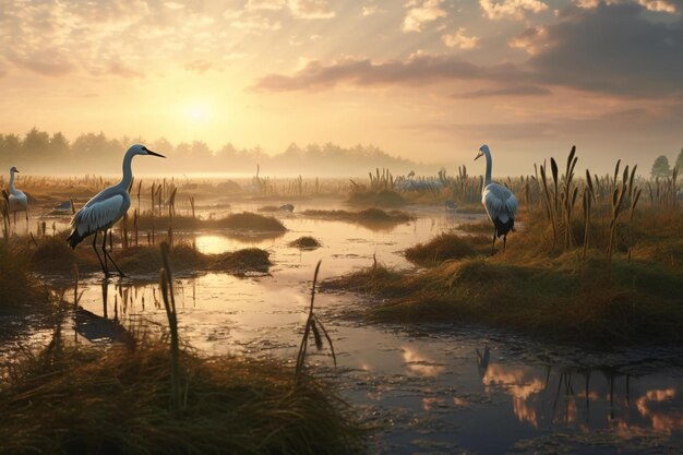 Photo a flock of birds standing in the water