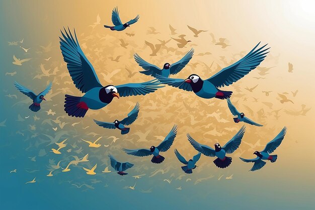 A flock of flying birds Vector illustration