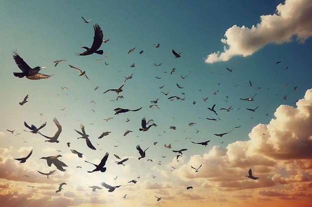 Photo a flock of flying birds vector illustration