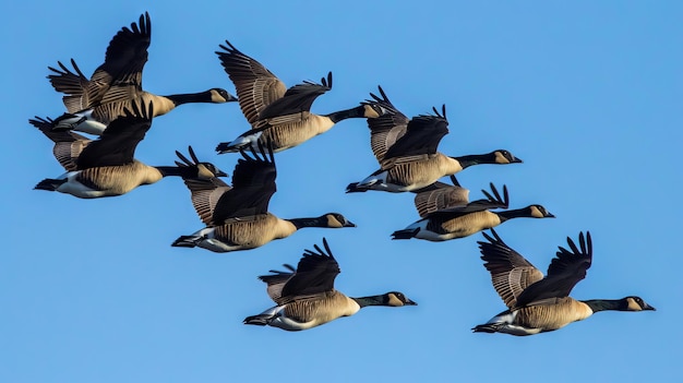 A flock of geese flying in the sky
