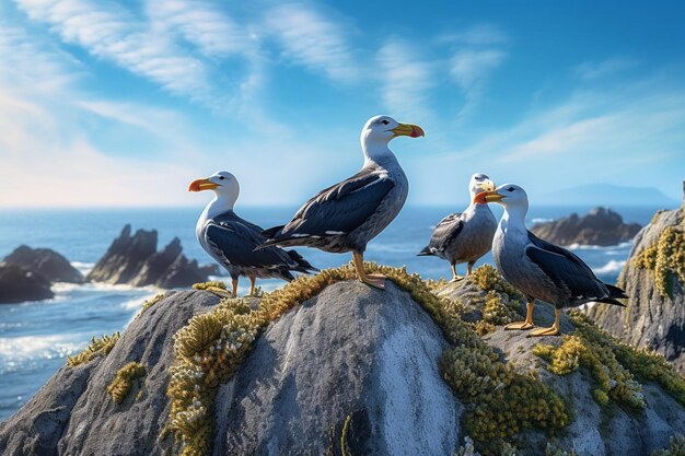 Photo a flock of seabirds resting on a rocky outcrop