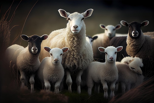 Flock of sheep and lambs Generative AI