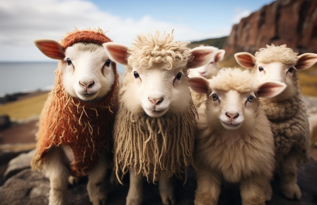 flock of sheep on nature field