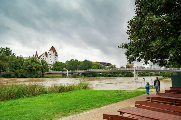 Flood in Ingolstadt view of a flooded landscape Ingolstadt Danube Bavaria Germany