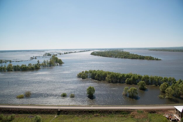 Flood of the river spring flood beautiful landscape natural background