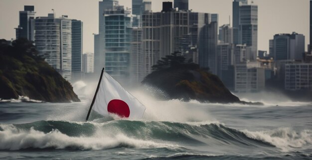 Photo flood and tsunami earthquake in japan a wave floods the city