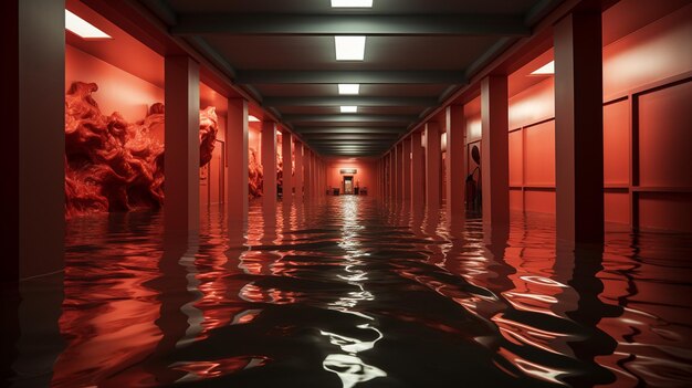 Foto acqua di alluvione in un museo