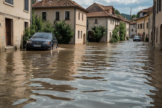 Flooded cars on the street of the city Street after heavy rain