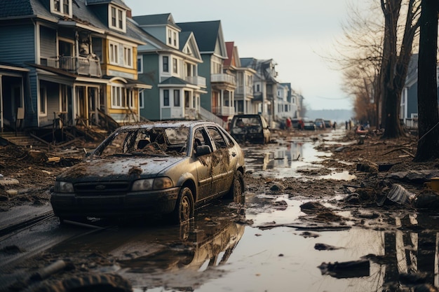 Flooded coastal area after high tide and heavy rains generative IA