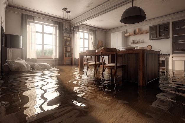 Flooded flat interior room Generate Ai