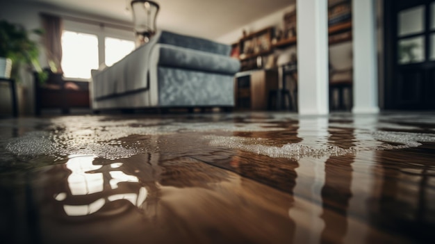 Photo flooded floor at home generative ai