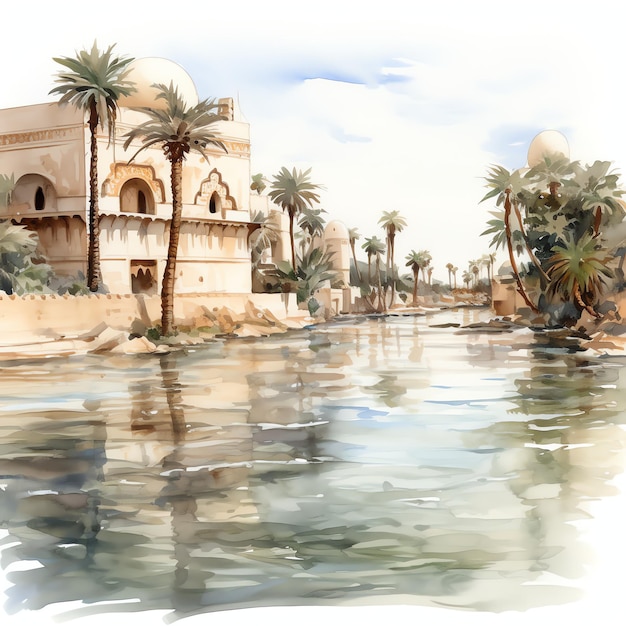 Flooded riverbanks during the annual Tigris and Euphrates floods illustration