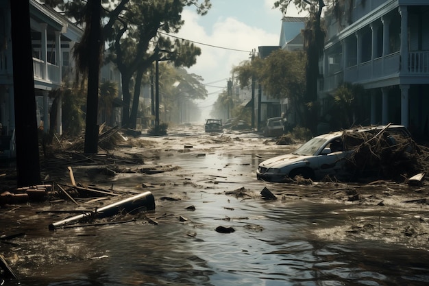 Наводненная улица после катастрофического урагана