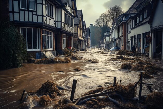 Photo flooding in the city destructive element