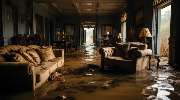 Flooding into the interior of the house