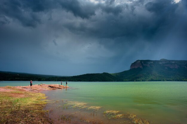 Photo flooding on spain's lake sau in catalonia.