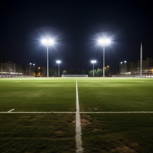 Photo floodlit soccer field at night