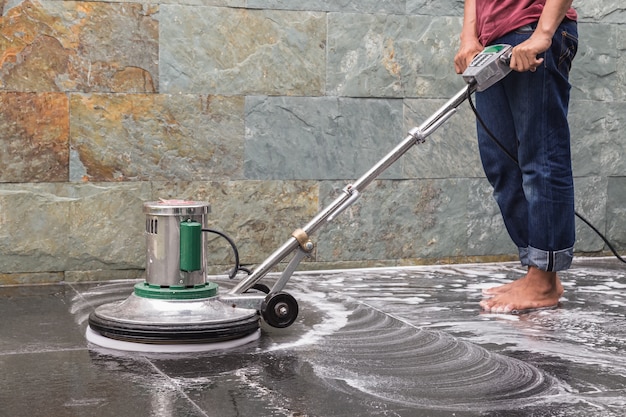 Floor cleaning with big machine