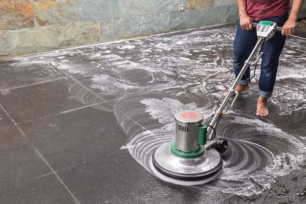 Floor cleaning with big machine