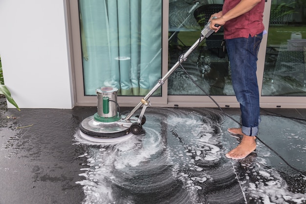 Floor cleaning with big machine