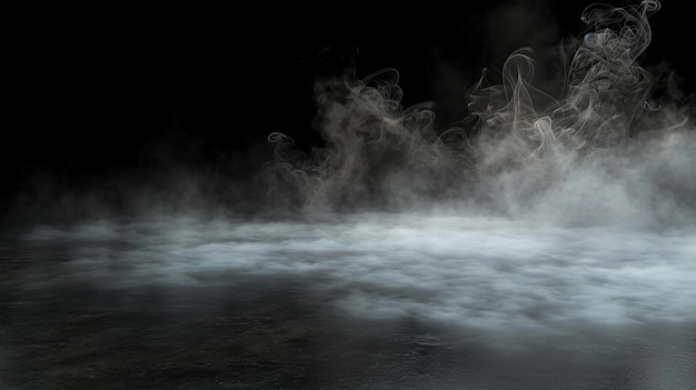 Floor Filled with Smoke or Vapor on Black Background