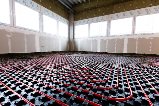 Floor heating in a new building Interior design and finishing industry Office and apartment