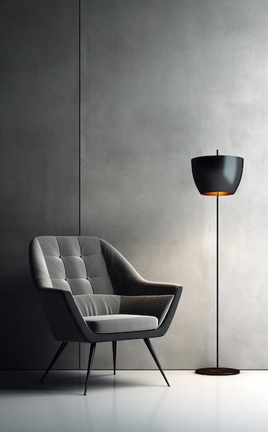 a floor lamp in a gray room with a lamp and a lamp.