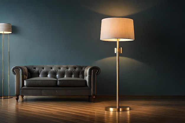 a floor lamp with a white shade that says " lamp ".