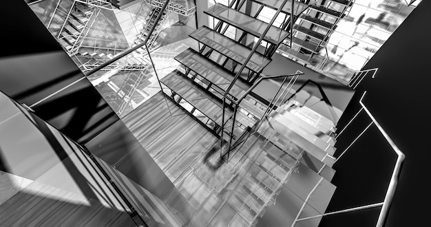 floor. Modern industrial interior, stairs, clean space in industry building