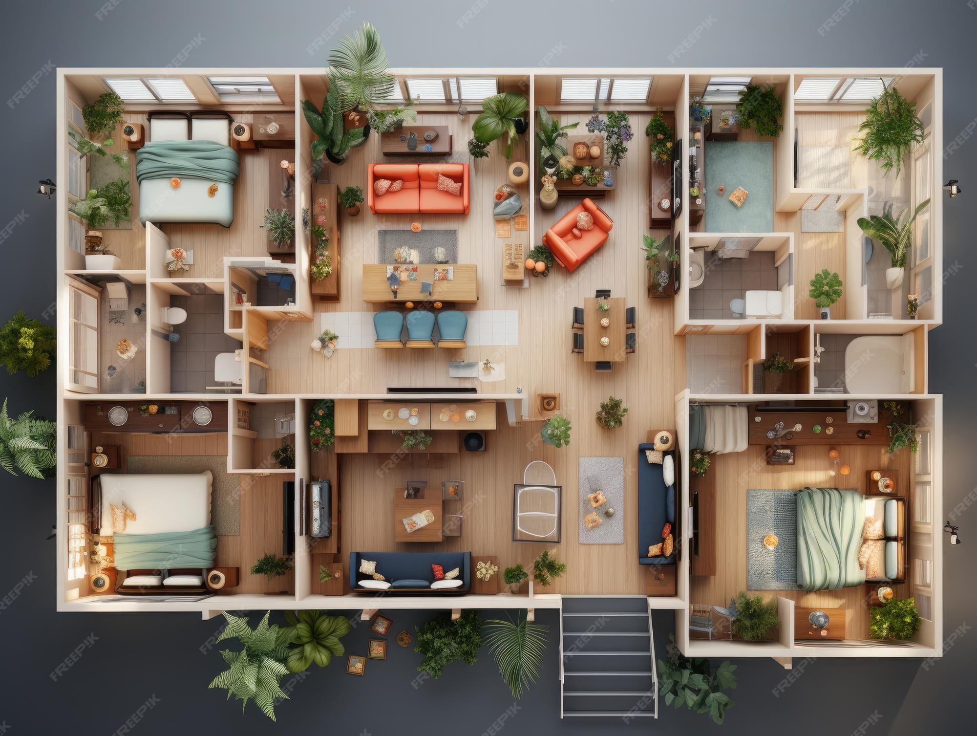 Premium Photo | Floor plan of a house top view 3d illustration Mockups