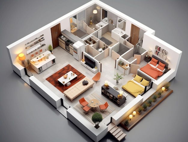 A floor plan of a house with a living room and kitchen area.