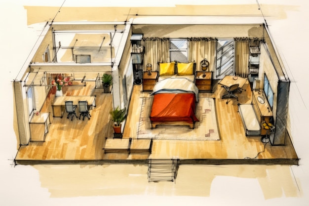 Floor plan for a new bedroom drawn by an architect Generative AI