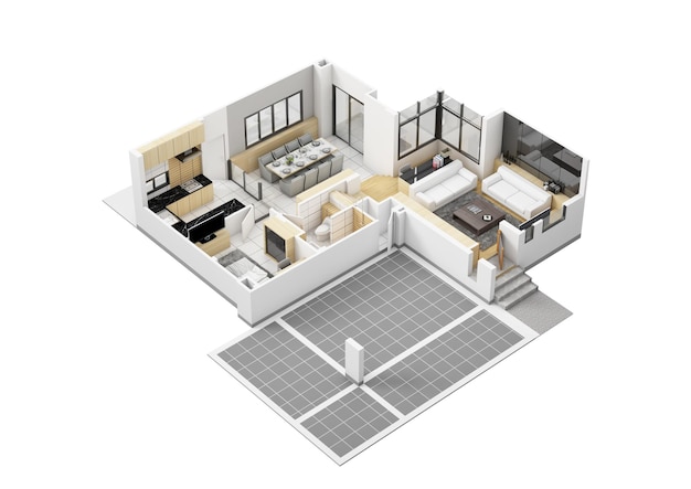 floor plan top view house interior isolated on white background 3d render