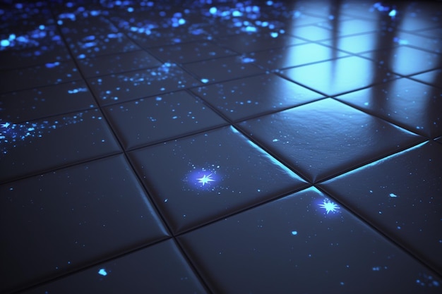 A floor with a blue light that is lit up