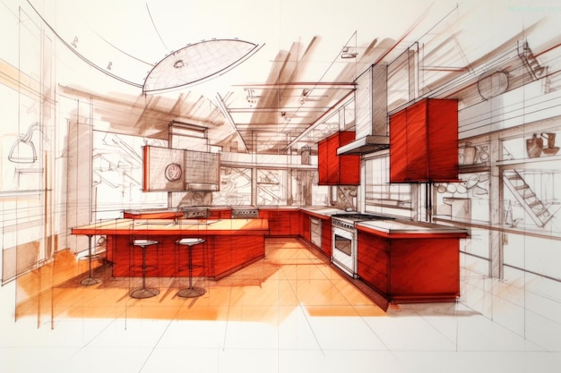 建築家が描いた新しいキッチンの間取り図