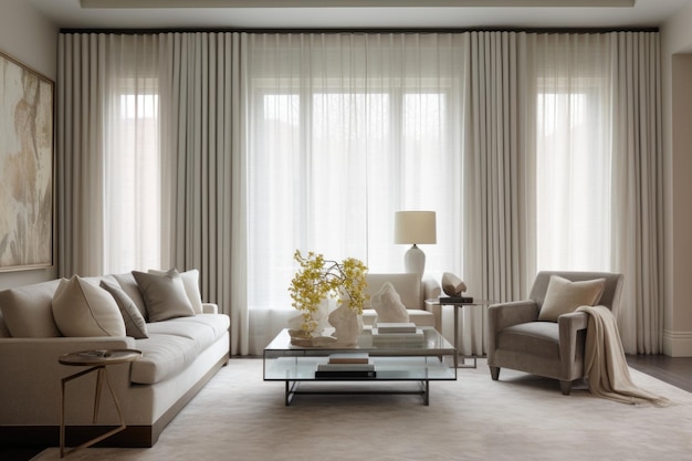 Floortoceiling curtains in neutral tones