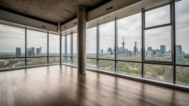 Floortoceiling windows with cityscape view AI generated