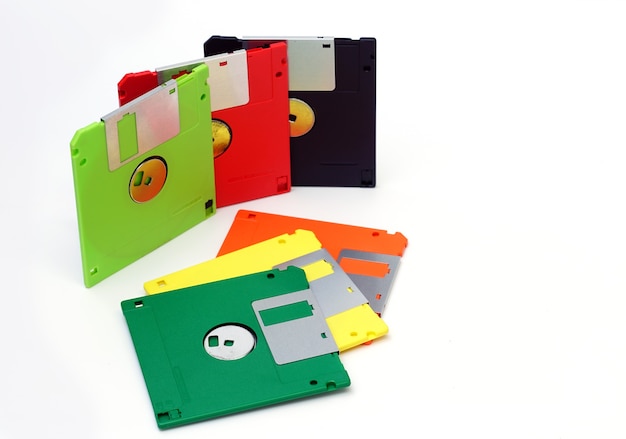 Floppy disk on white background in the different colors