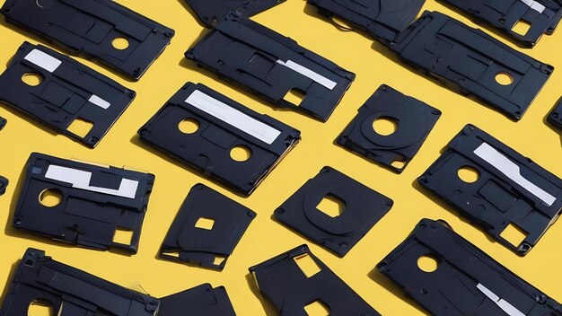 Floppy diskette pattern on yellow background