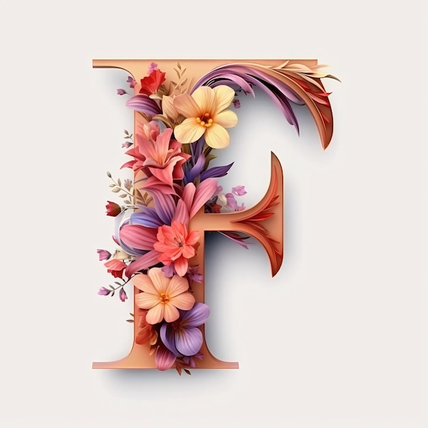 Photo floral alphabet letter f decorated with flowers vector illustration