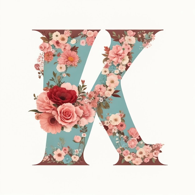Lettera dell'alfabeto floreale k con fiori ad acquerello e iniziali di foglia monogramma perfettamente per il matrimonio