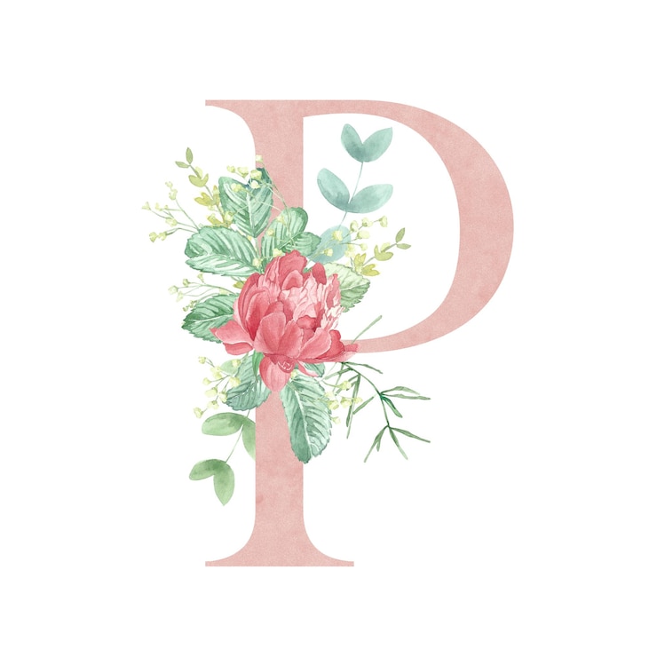 Photo floral alphabet letter p the letters of the alphabet are pink and decorated with watercolor roses