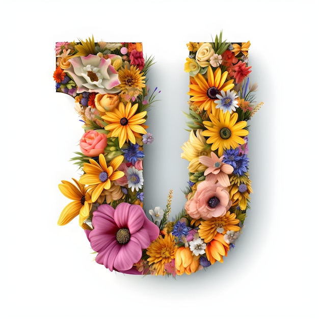 Photo floral alphabet letter u floral typography generative ai generated