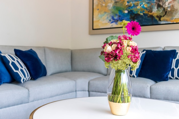 Floral arrangement decorating the living room of the house