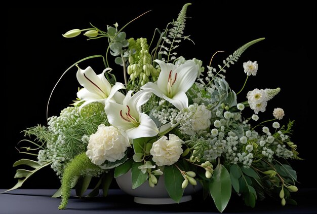 a floral arrangement done by a florist on a table in the style of expert draftsmanship